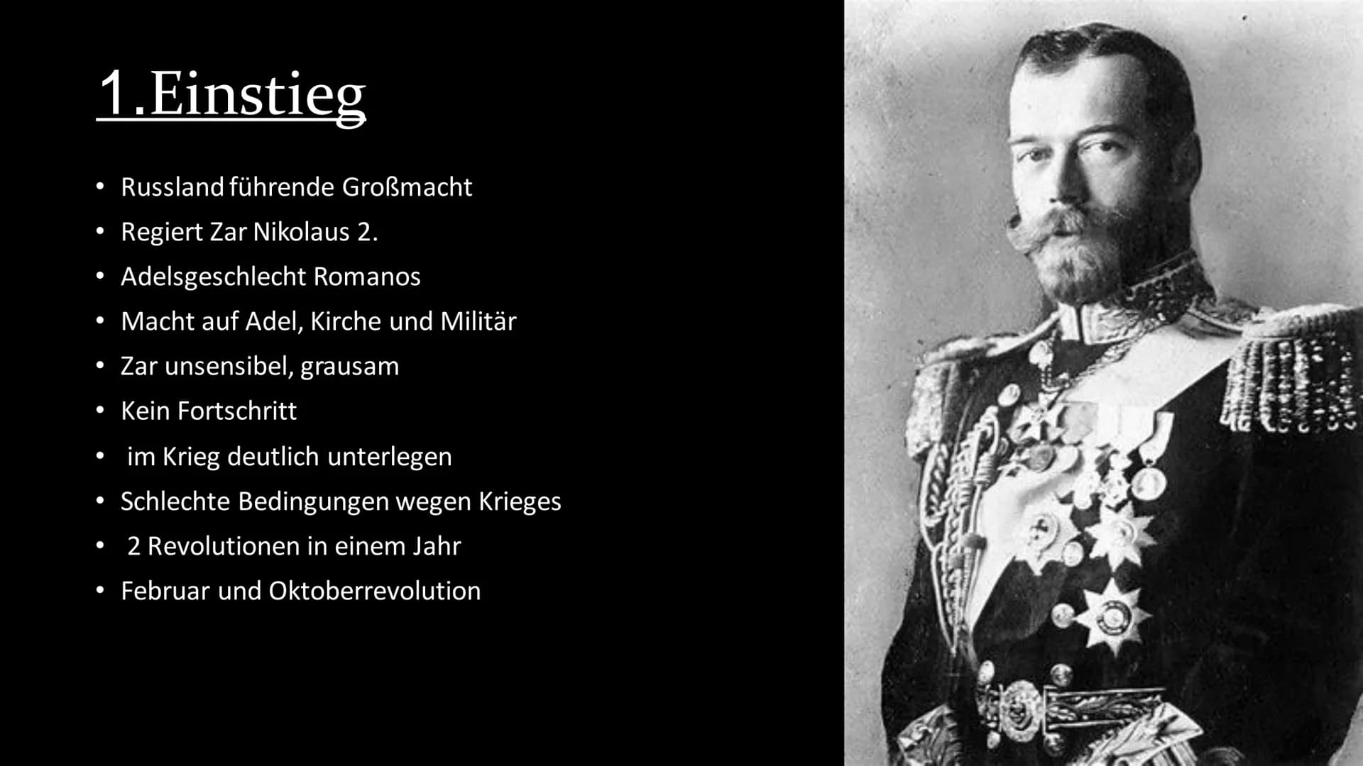 # RUSSISCHE REVOLUTION 1917
## Gliederung
1. Einstieg
2. Ursachen der Februarrevolution
3. Verlauf Februarrevolution
4. Ergebnisse Feb