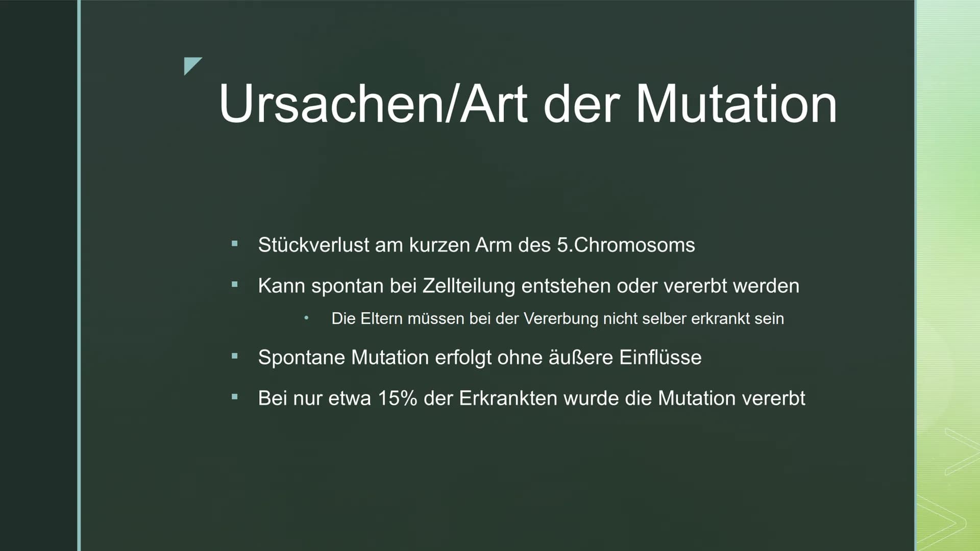 # DAS CRI-DU-CHAT-SYNDROM
**Folie 1:** Das Cri-du-chat-Syndrom, auch Katzenschrei-Syndrom oder p5-minus-Syndrom genannt, ist eine in Europa