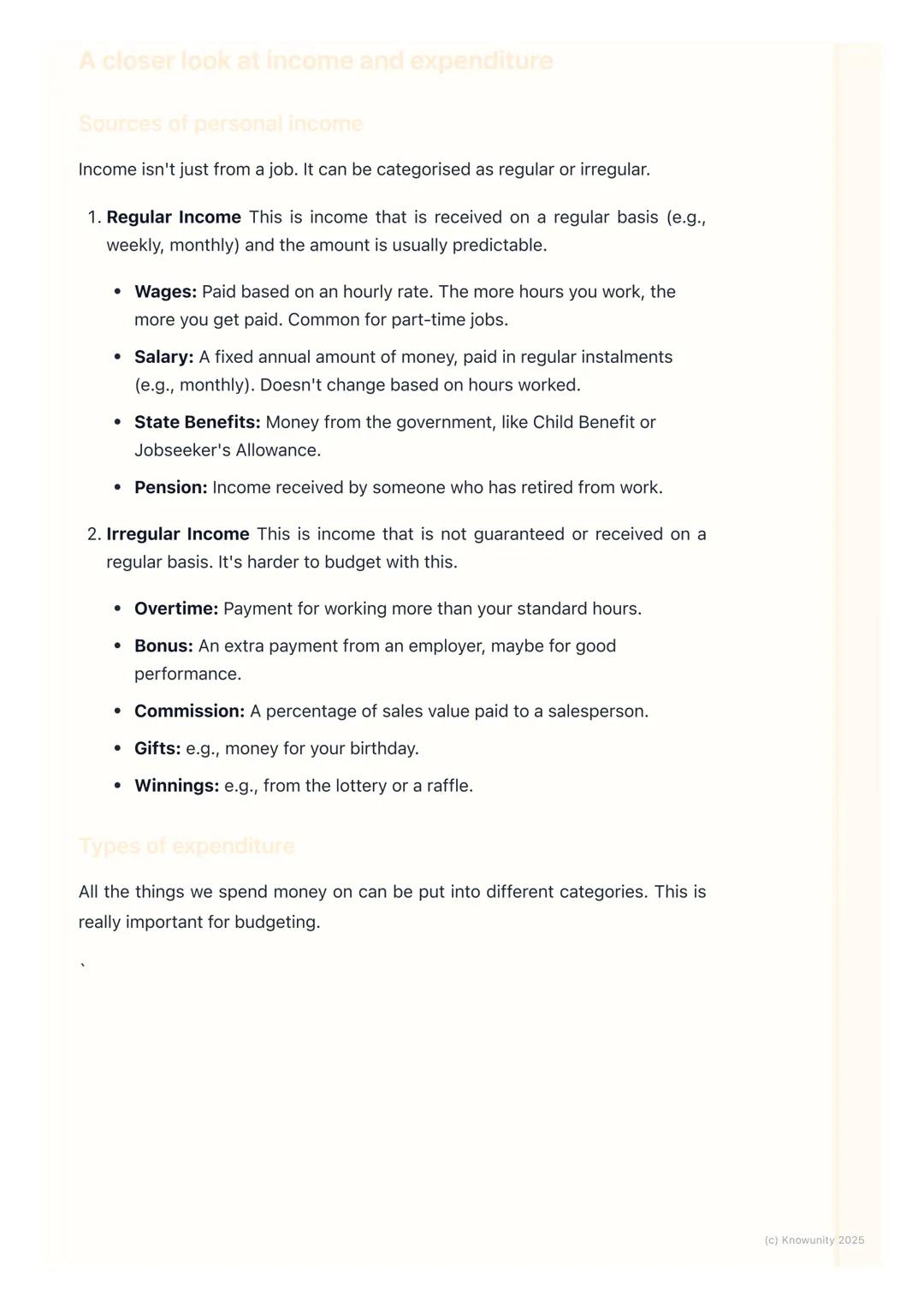 # Income and Expenditure
An introduction to income and expenditure
This topic is all about money coming in and money going out. Income is