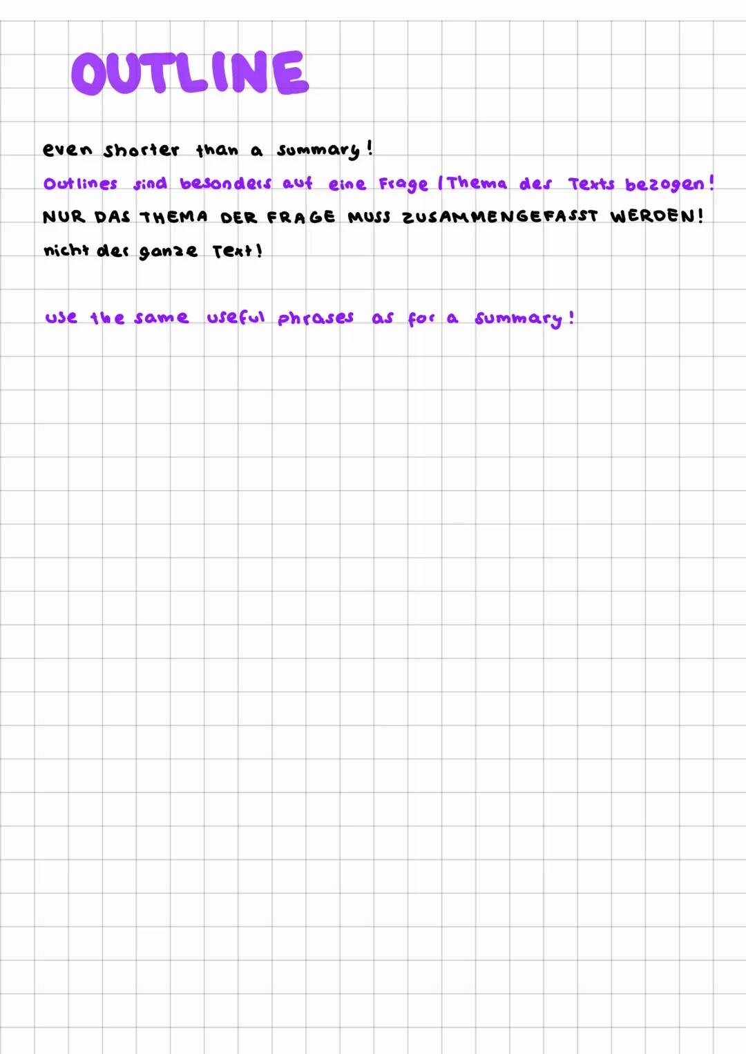 500.00
Summary:
Sum up the most
HOW TO WRITE A
SUMMARY
OUTLINE
No
No feelings I own opinion
summary sollte nicht länger als 1/3 (30-40% des