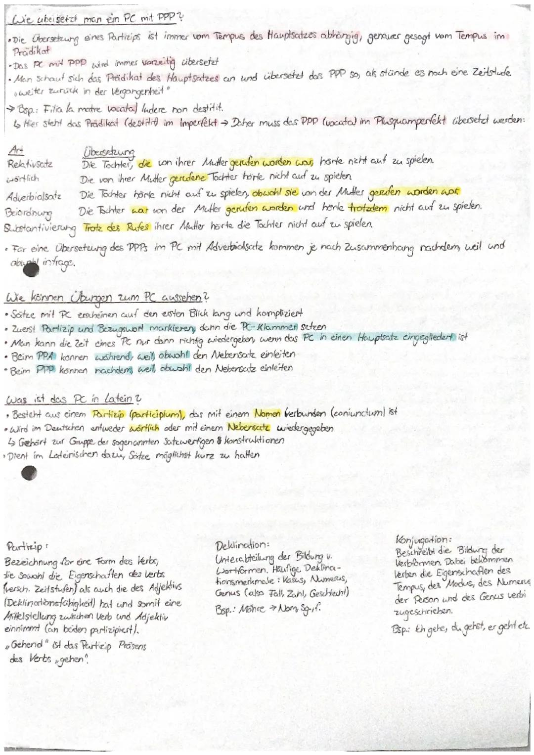 Latein Lernzettel PC. (Participium coniunctum)
Wie erkennt man ein PC in Latein?
•erkennt man an dem darin enthaltenen Partizip
Partizip Prä