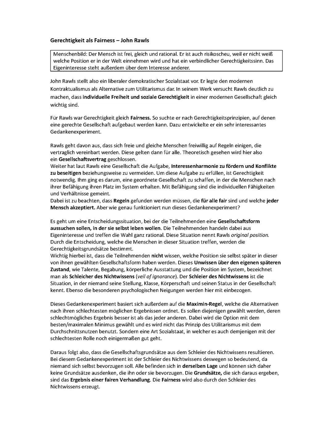 Gerechtigkeit als Fairness - John Rawls