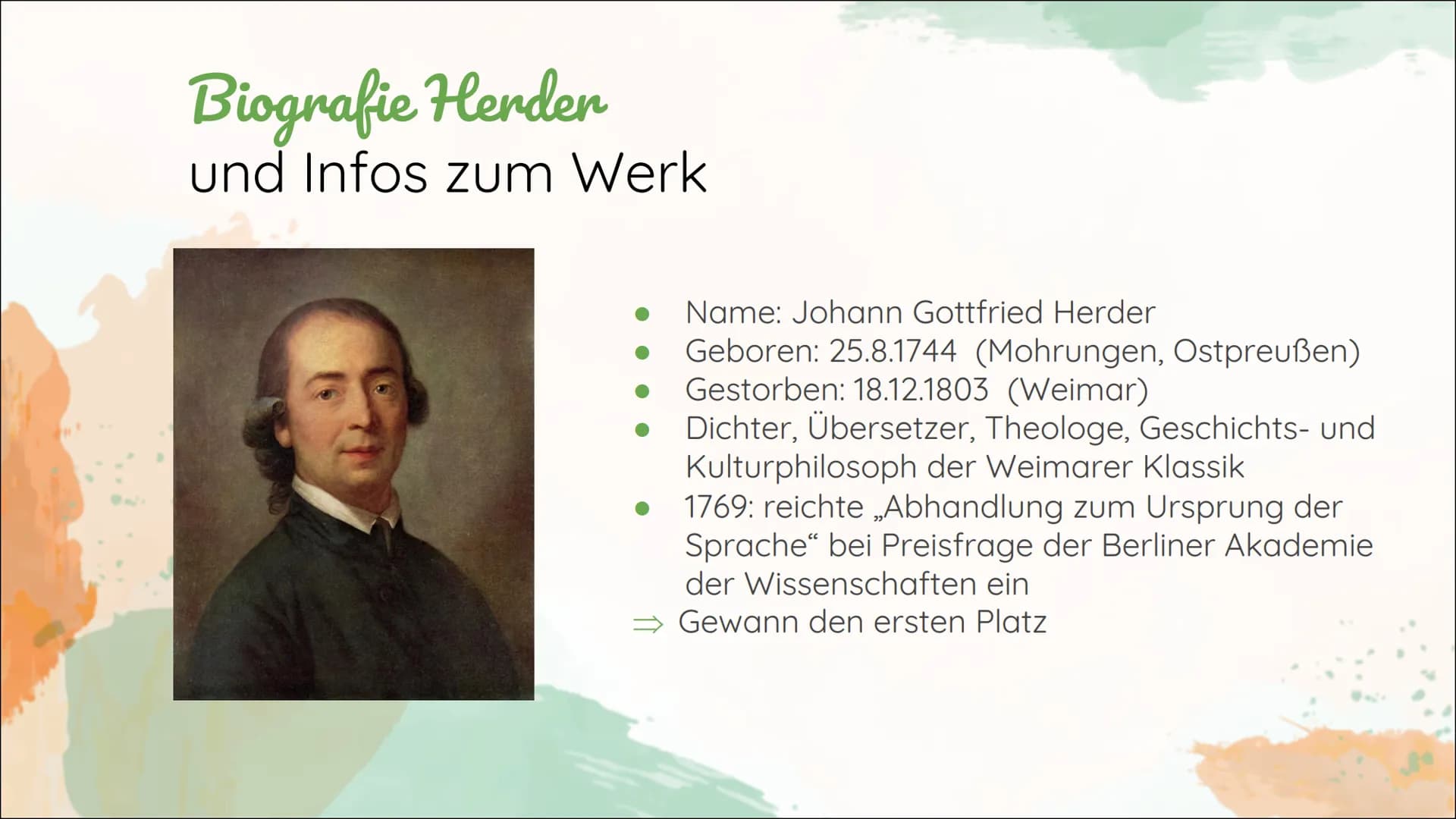Herders Abhandlung über den
Ursprung der Sprache Was ist der Ursprung der
Sprache? # Inhalt
01 Biografie Herder
+Infos zur Entstehung
des W