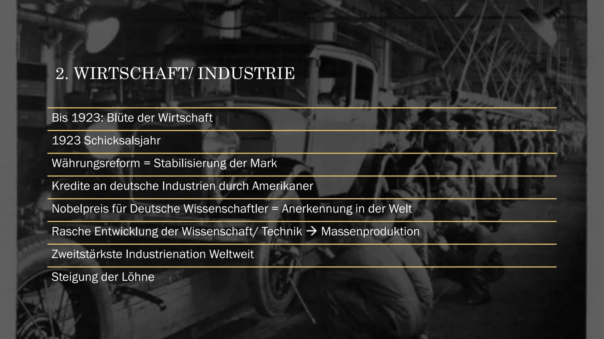 DIE GOLDENEN ZWANZIGER
AUFSCHWUNG EINER NATION GLIEDERUNG
1. Ausgangspunkt
2. Außenpol. Voraussetzungen
3. Begriffserklärung
4. Entwicklung