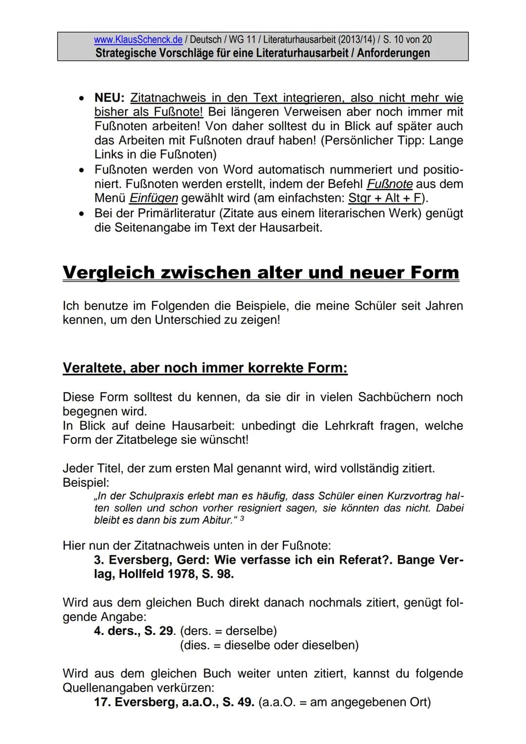 www.KlausSchenck.de / Deutsch / WG 11/Literaturhausarbeit (2013/14) / S. 1 von 20
Strategische Vorschläge für eine Literaturhausarbeit / Anf