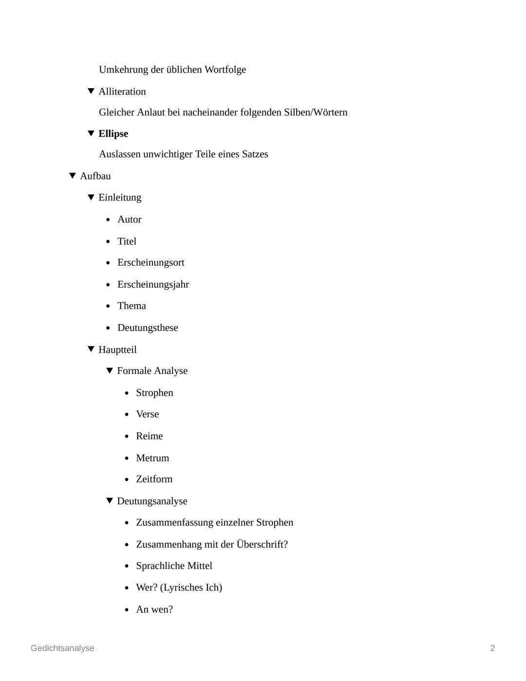 # Gedichtsanalyse
▼ Sprachliche Mittel
▼ Lyrisches Ich
Erzähler/in im Gedicht
▼ Enjambement
Zeilensprung
▼ Personifikation
Vermenschl