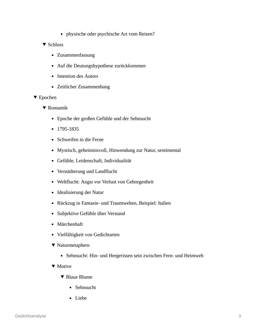 # Gedichtsanalyse
▼ Sprachliche Mittel
▼ Lyrisches Ich
Erzähler/in im Gedicht
▼ Enjambement
Zeilensprung
▼ Personifikation
Vermenschl