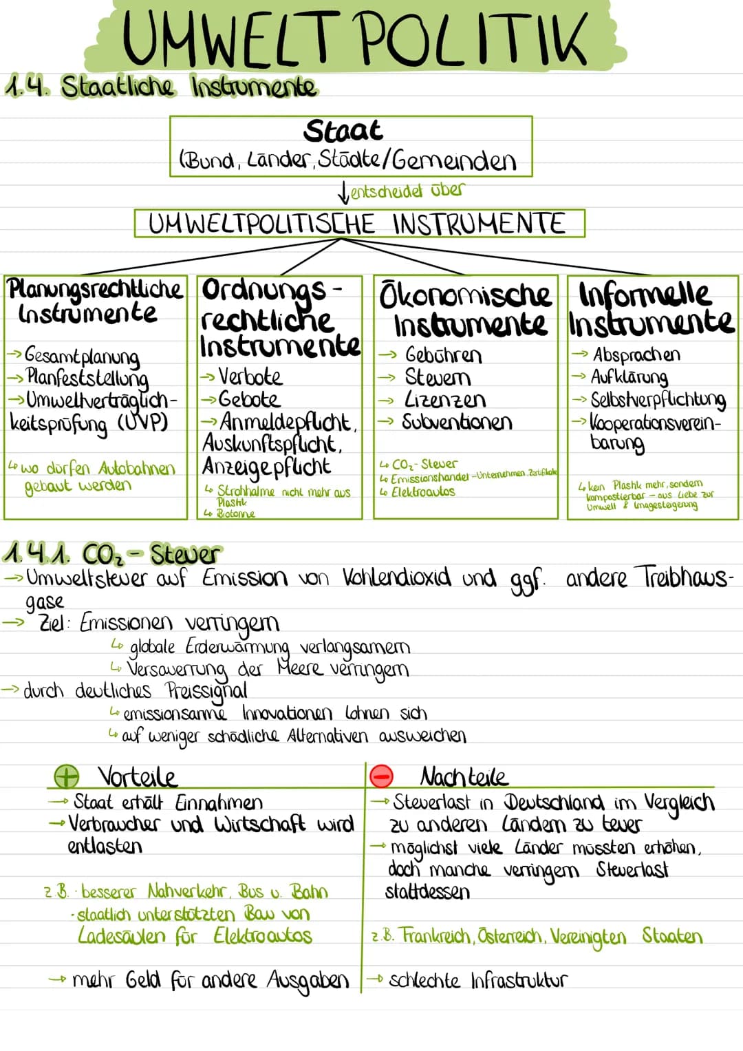 # UMWELT POLITIK
## 1.1. Externe Effekte /Kosten
Wenn durch Herstellung oder Verbrauch von Gutem anderen (Unternehmen,
Haushalte oder der Ge