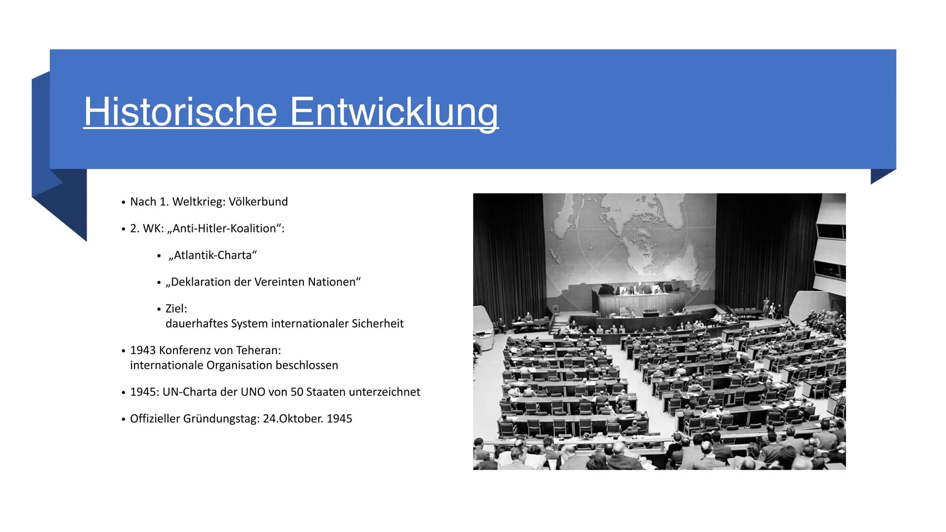 # UNO
INTERNATIONALE ORGANISATIONEN (INKLUSIVE VÖLKERRECHT) # Gliederung
I. Begriffserklärung
II. historische Entwicklung
III. Aufgaben
IV.