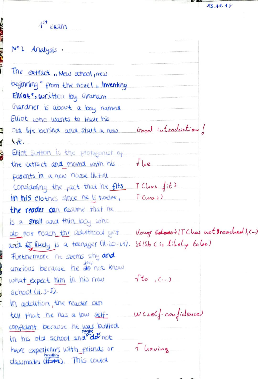 E EF G:
1st exam
November 13, 2018
Name:
Lese- und Schreibkompetenz integriert
## New school, new beginning Graham Gardner
In Graham Gardner
