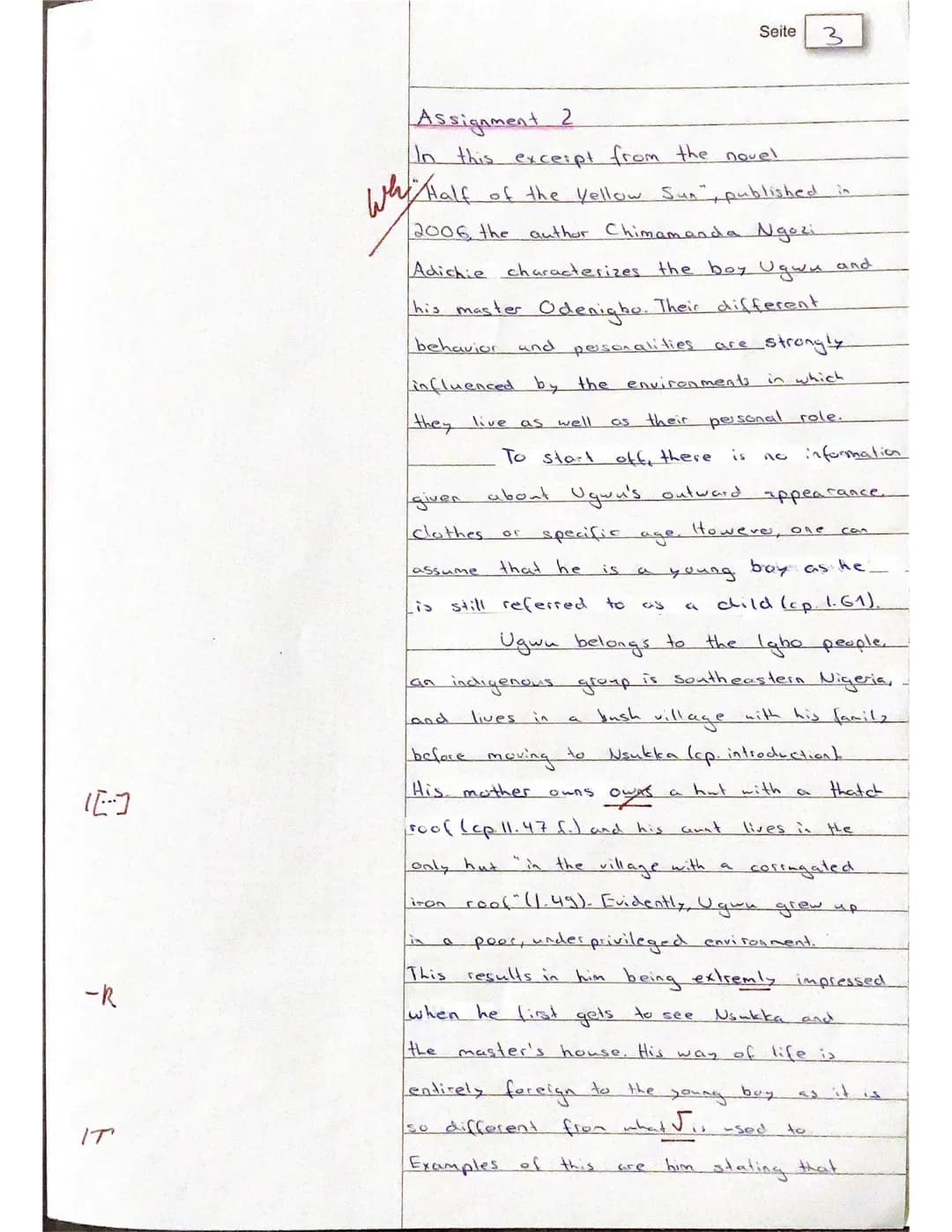 Seite 1
Datum: June 12, 2020
# Exam No.4
Voices from the African Continent
Focus Nigeria
## Assignment 1
The excerpt from Chimamand Ngozi Ad