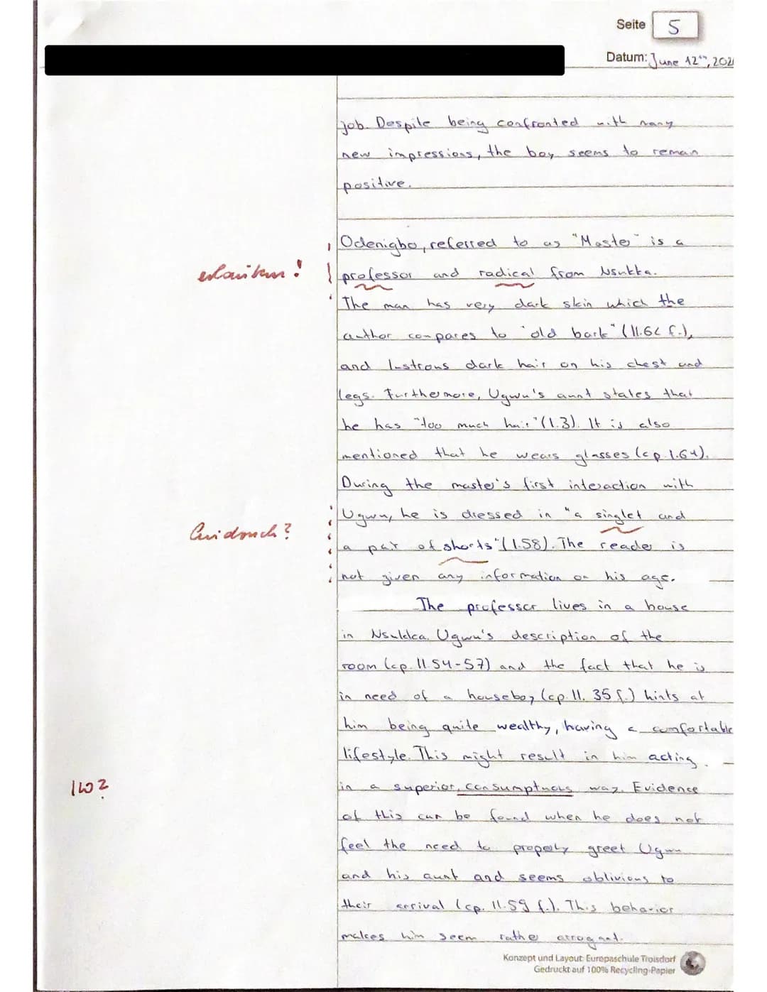Seite 1
Datum: June 12, 2020
# Exam No.4
Voices from the African Continent
Focus Nigeria
## Assignment 1
The excerpt from Chimamand Ngozi Ad