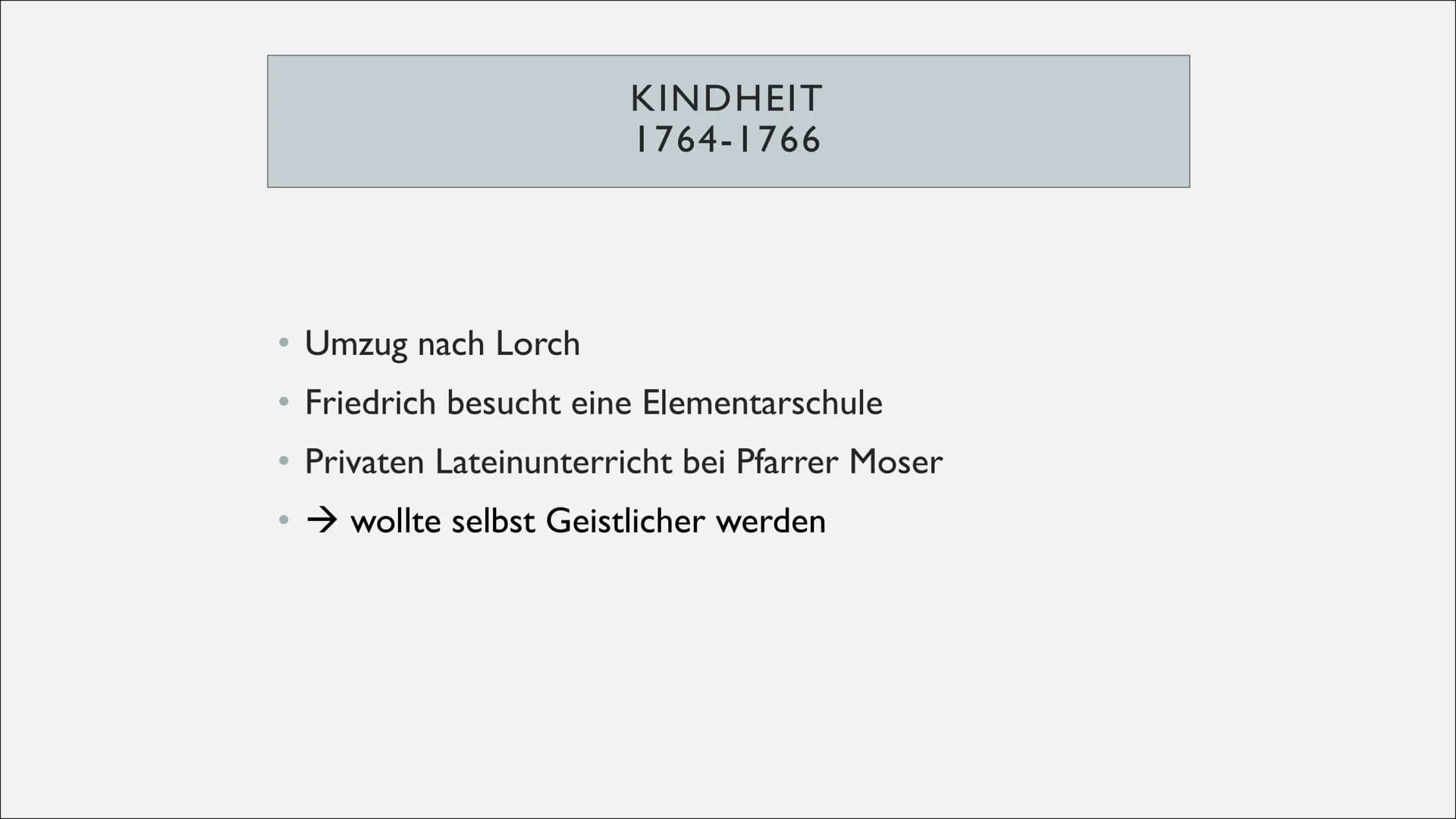 # Johann Christoph Friedrich Schiller
1759
Geburt in Marbach
am Neckar
1777-1781
"die Räuber"
1783-1784
Theaterdichter in
Mannheim
1794-