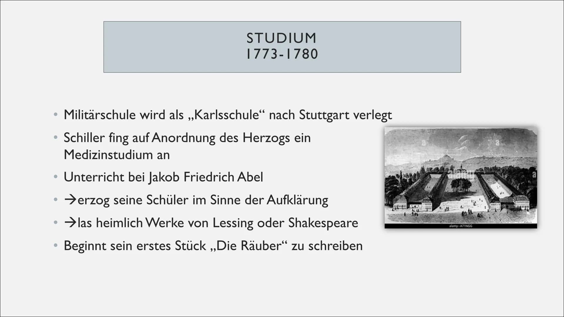 # Johann Christoph Friedrich Schiller
1759
Geburt in Marbach
am Neckar
1777-1781
"die Räuber"
1783-1784
Theaterdichter in
Mannheim
1794-