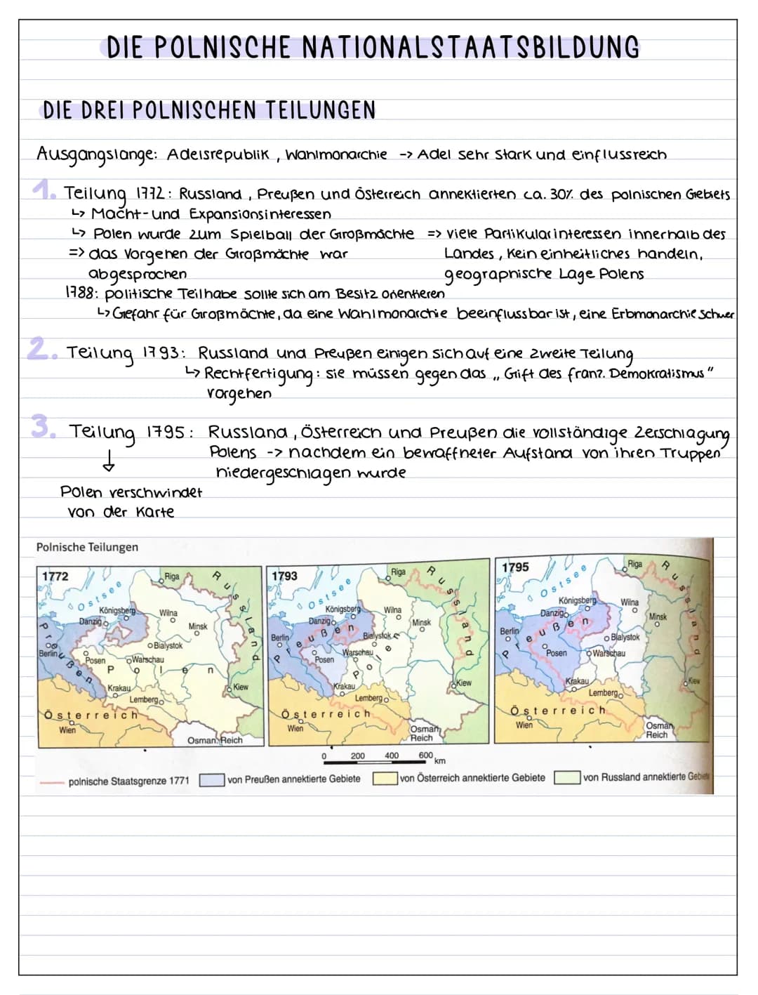 # DIE POLNISCHE NATIONALSTAATSBILDUNG
## DIE DREI POLNISCHEN TEILUNGEN
Ausgangslage: Adeisrepublik, Wanımonarchie -> Adel sehr stark und e