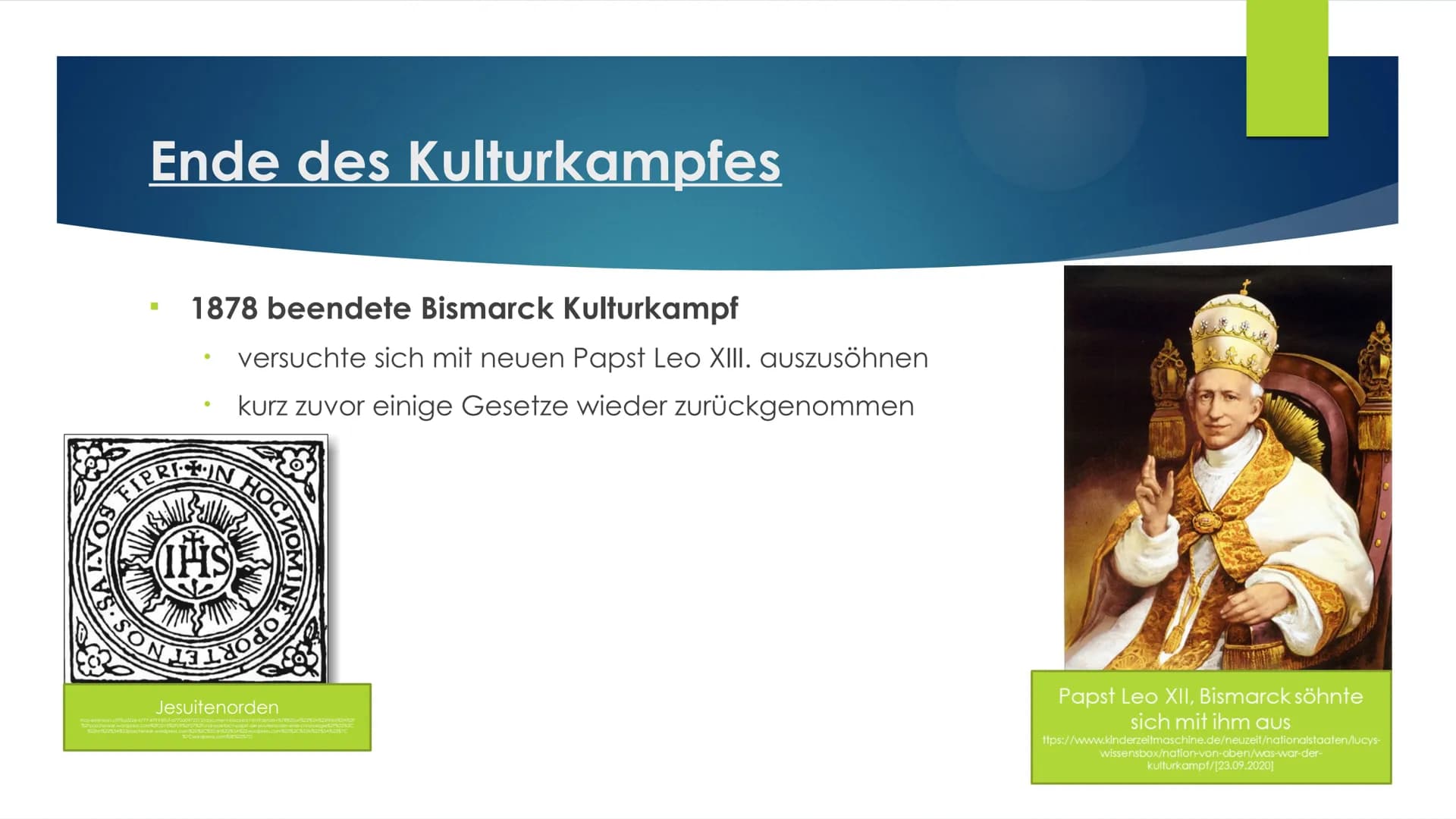 # Kulturkampf
Unter Otto von Bismarck, gegen die katholische Kirche
## Allgemeines:
- Anlass: Unfehlbarkeitsdogma des Papstes 1870
- innenp