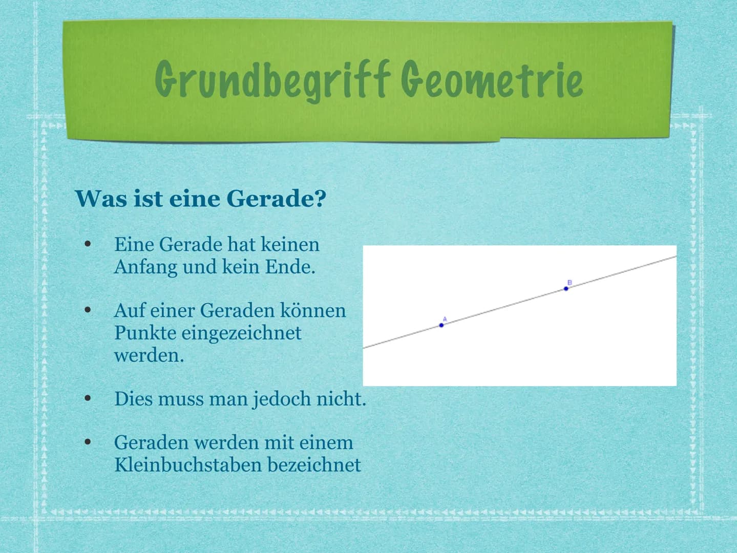 Geometrie # Inhaltsverzeichnis
* Grundbegriff Geometrie
* Eine Strecke messen
* Senkrechte Gerade zeichnen
* Parallele Gerade
* Parallele Ge