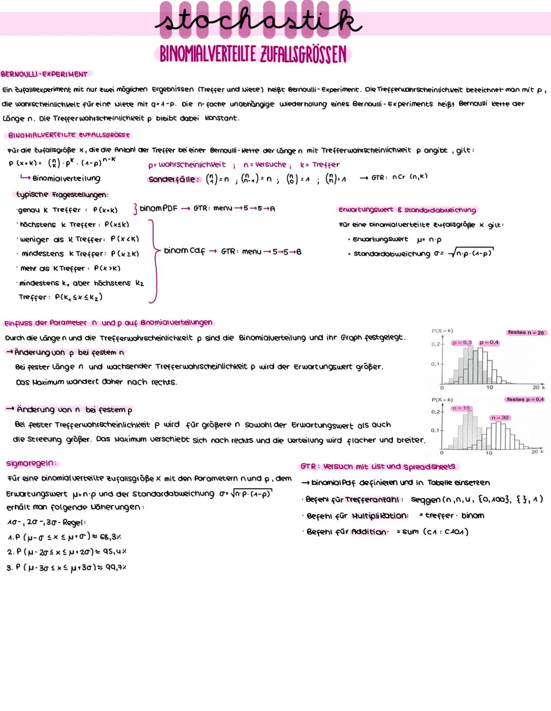 ## stochastik
## BINOMIALVERTEILTE ZUFALLSGRÖSSEN
### BERNOULLI-EXPERIMENT
Ein Zufallsexperiment mit nur zwei möglichen Ergebnissen (Treffe