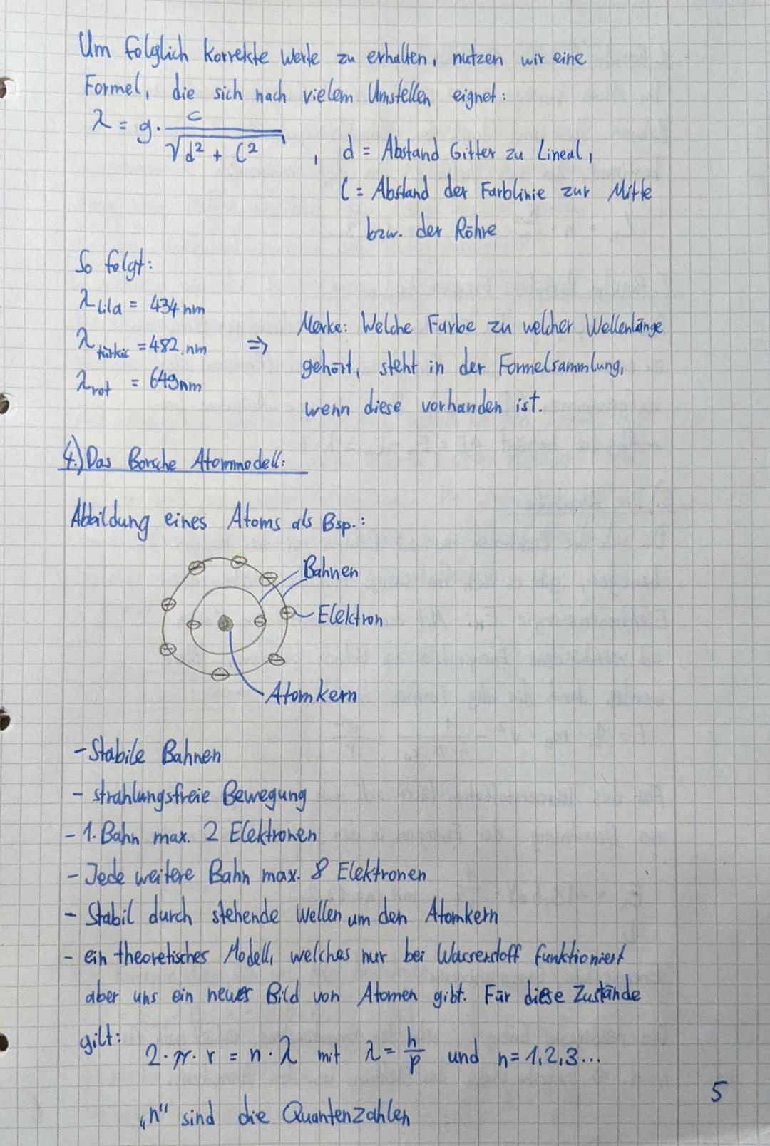 # Auswertung:
Welche Wellenlängen haben diese Farblinien?
Aus dem Versuch zur Wellenlängenbestimmung eines Lasers
Wissen wir:
(Ⅰ) $\lambda =