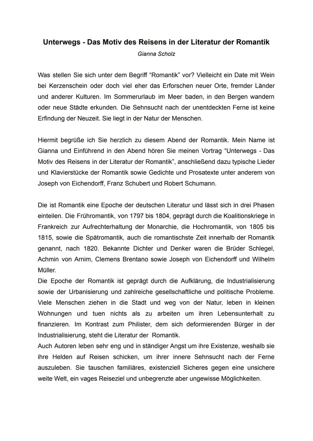 IQJ: KMK
## 1 Aufgabe
### Aufgabenstellung
An Ihrer Schule soll ein Abend mit Bildern, Liedern und Lesungen von Texten aus der Epoche der R