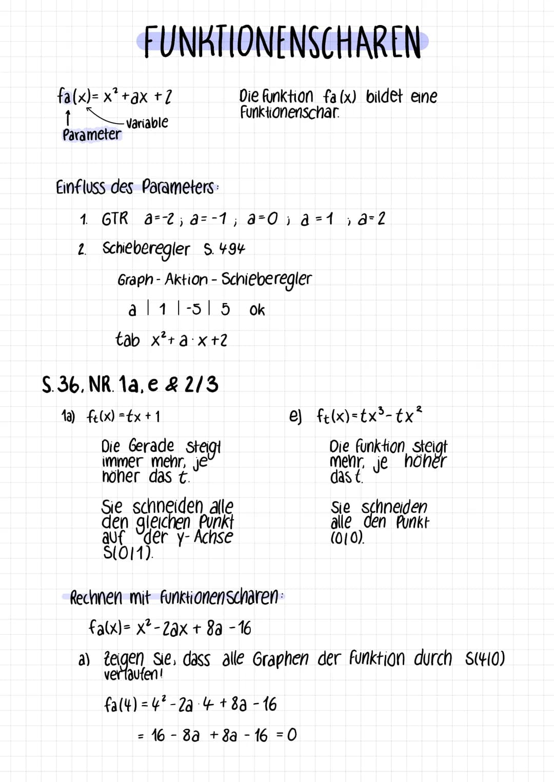 # FUNKTIONENSCHAREN
$f_a(x)= x^2 +ax +2$
Die funktion $f_a(x)$ bildet eine Funktionenschar.
$↑$
-Variable
Parameter
## Einfluss des Paramet