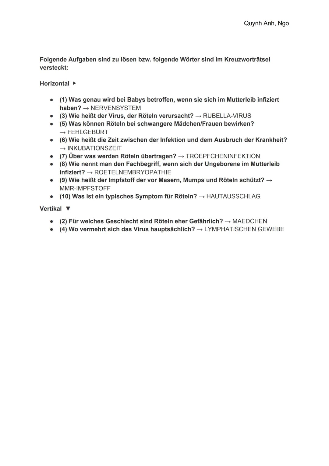 <p>Quynh Anh, Ngo</p>
<h2>Allgemeine Informationen</h2>
<p>Die Röteln sind eine hochansteckende Krankheit, die durch Rötelviren ausgelöst w
