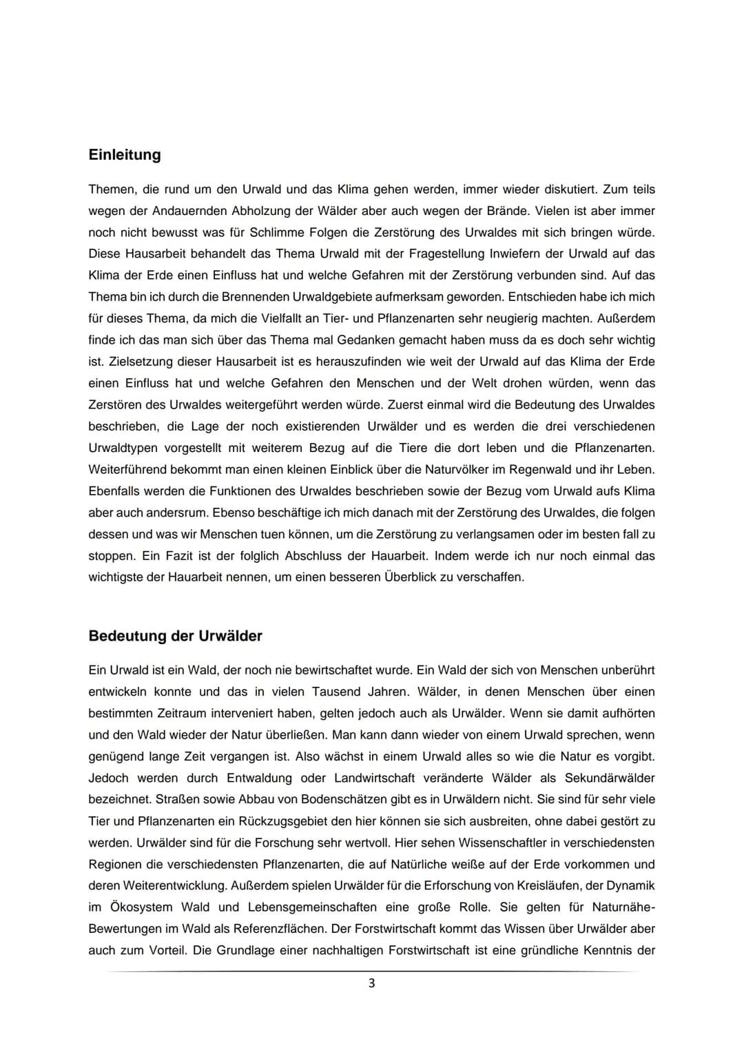 # Hausarbeit im Schuljahr 2020/21
Inwiefern hat der Urwald auf das Klima der Erde einen Einfluss und welche Gefahren sind mit der Zerstörun