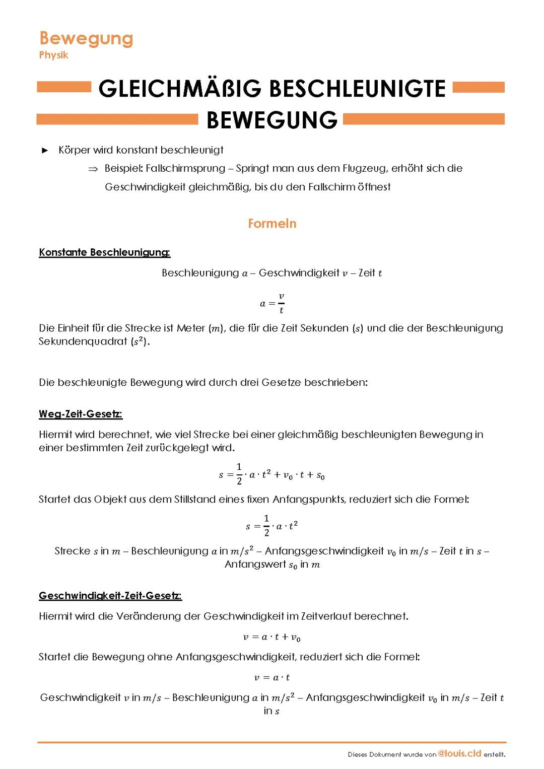 Gleichmäßig beschleunigte Bewegung