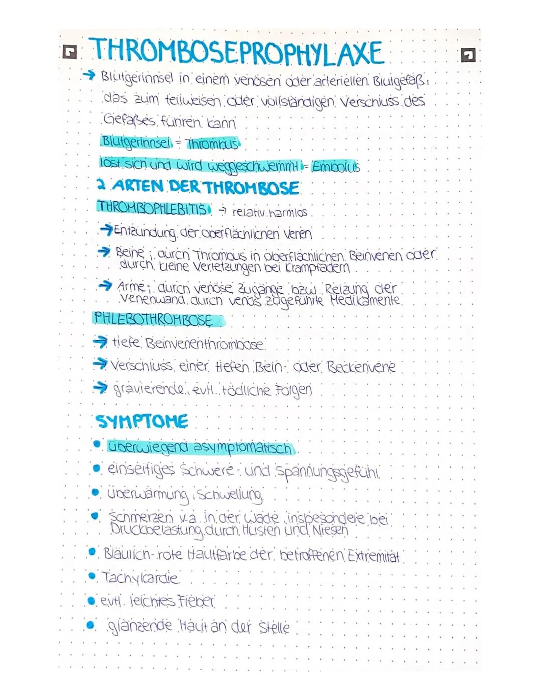 # THROMBOSEPROPHYLAXE
→Blutgerinnsel in einem venösen oder arteriellen Blutgefäß:
das zum teilweisen oder vollständigen Verschluss des
Gefä
