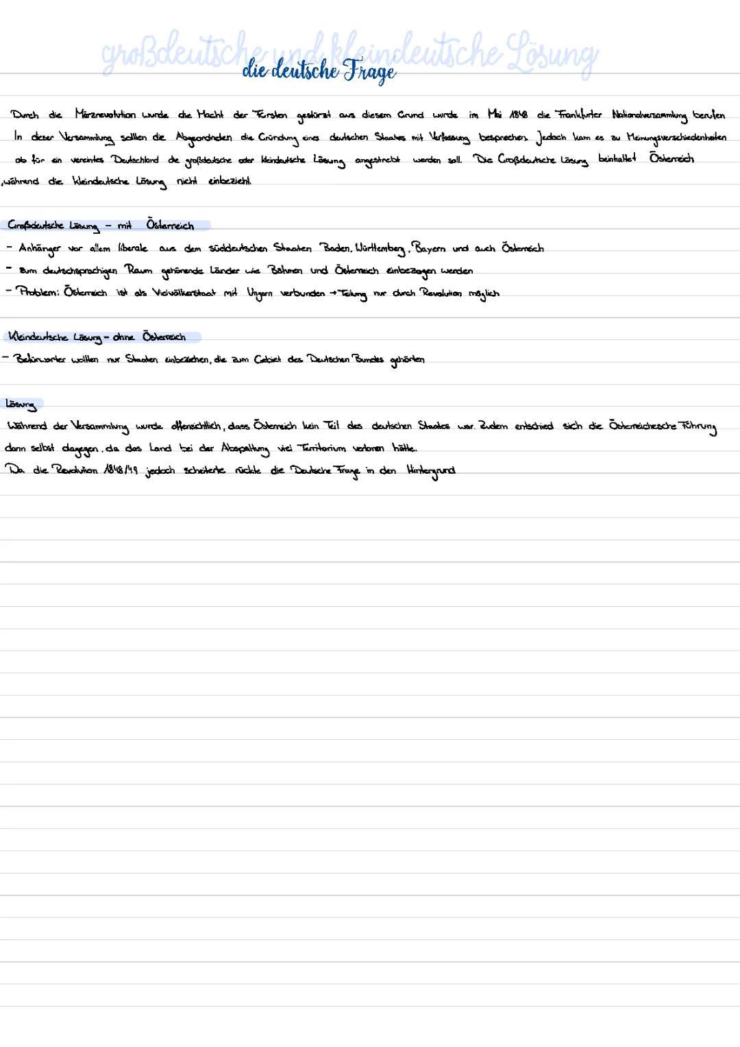 kleindeutsche und großdeutsche Lösung/ deutsche Frage