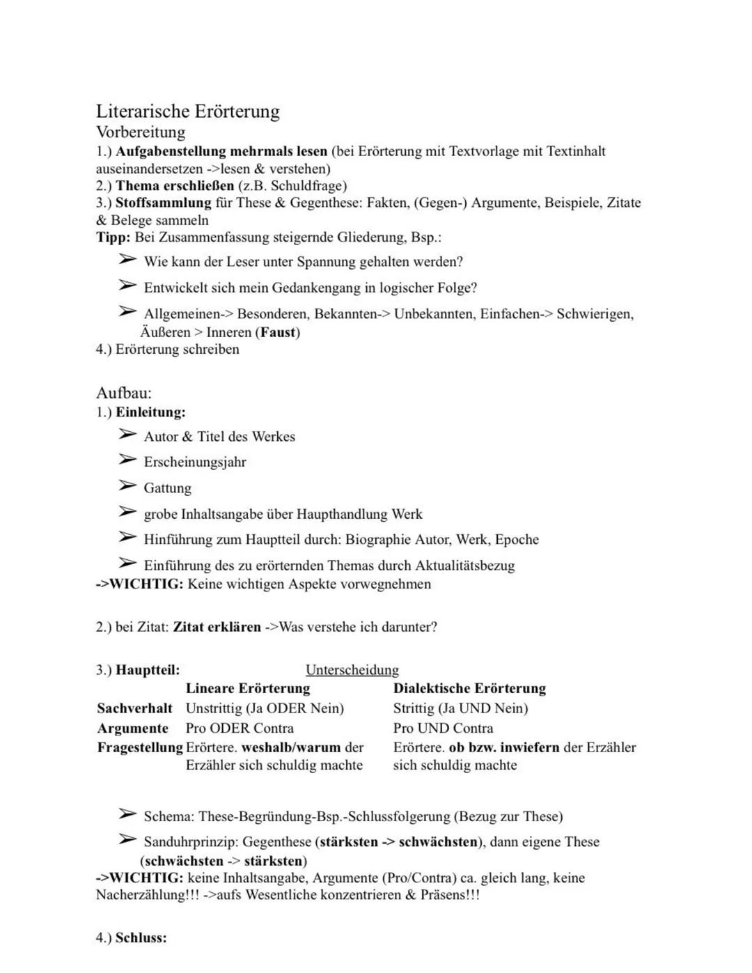 Literarische Erörterung
Vorbereitung
1.) Aufgabenstellung mehrmals lesen (bei Erörterung mit Textvorlage mit Textinhalt
auseinandersetzen ->