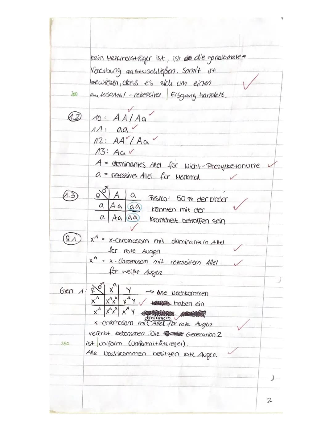 # Biologie Klausur
02.11. 2021
100 ✓
Der vorliegencle Stammbaum zeigt einen autosomal-rezessiven Erbgang. Hinweise hierfür stret ist, dass