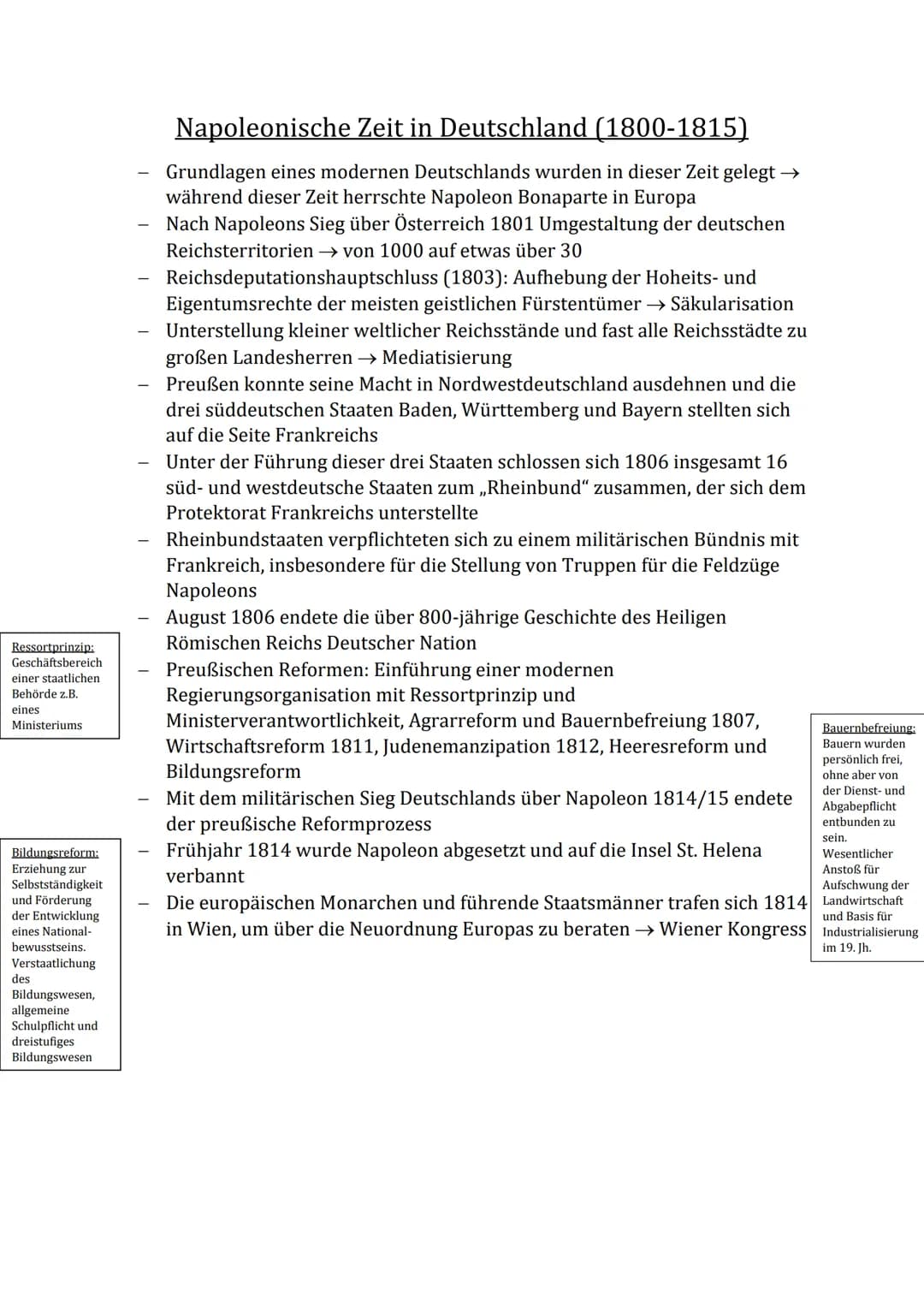 # Napoleonische Zeit in Deutschland (1800-1815)
- Grundlagen eines modernen Deutschlands wurden in dieser Zeit gelegt während dieser Zeit h