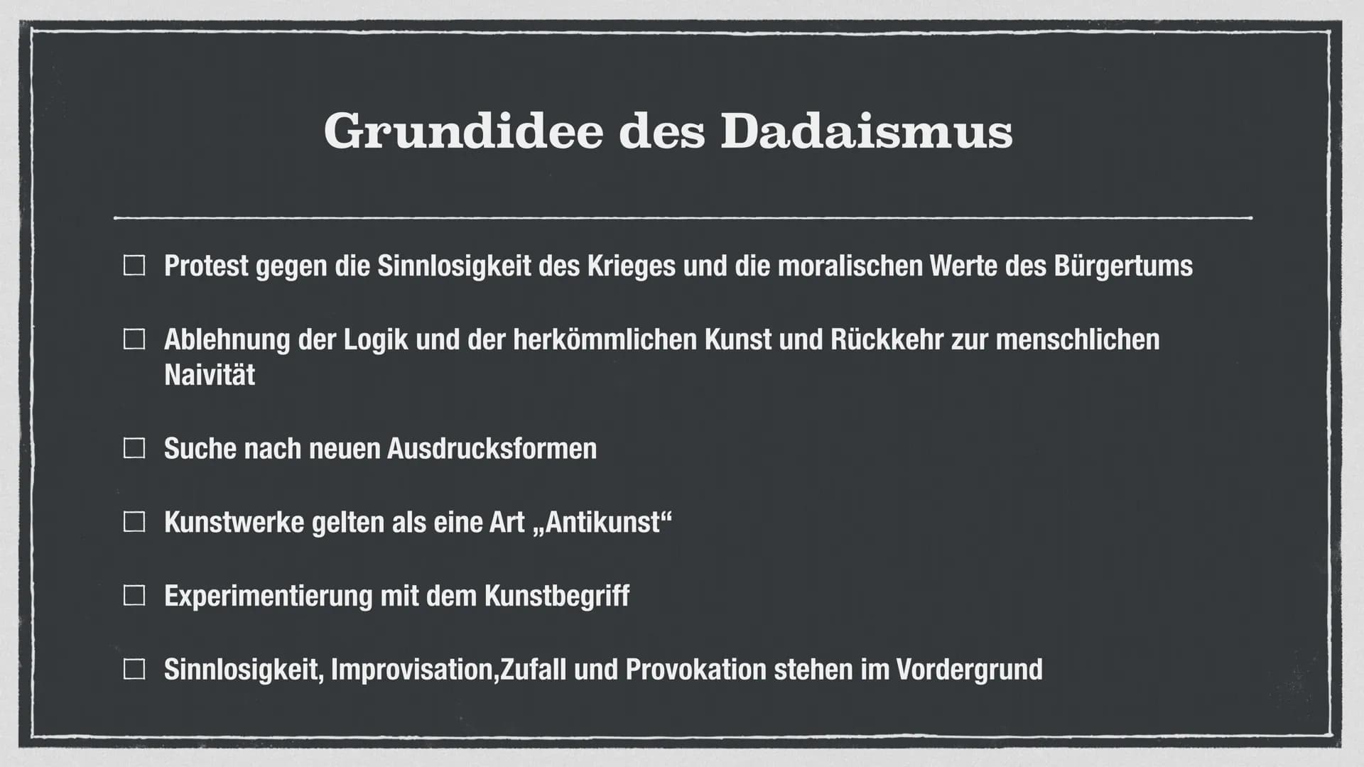 dada
Komm
nf
Die
anti
dada
Bewegung
dada
DADAISMUS # Gliederung
- Entstehung und Entwicklung
- Begriffsklärung „Dada“
- Grundidee Dadaismus