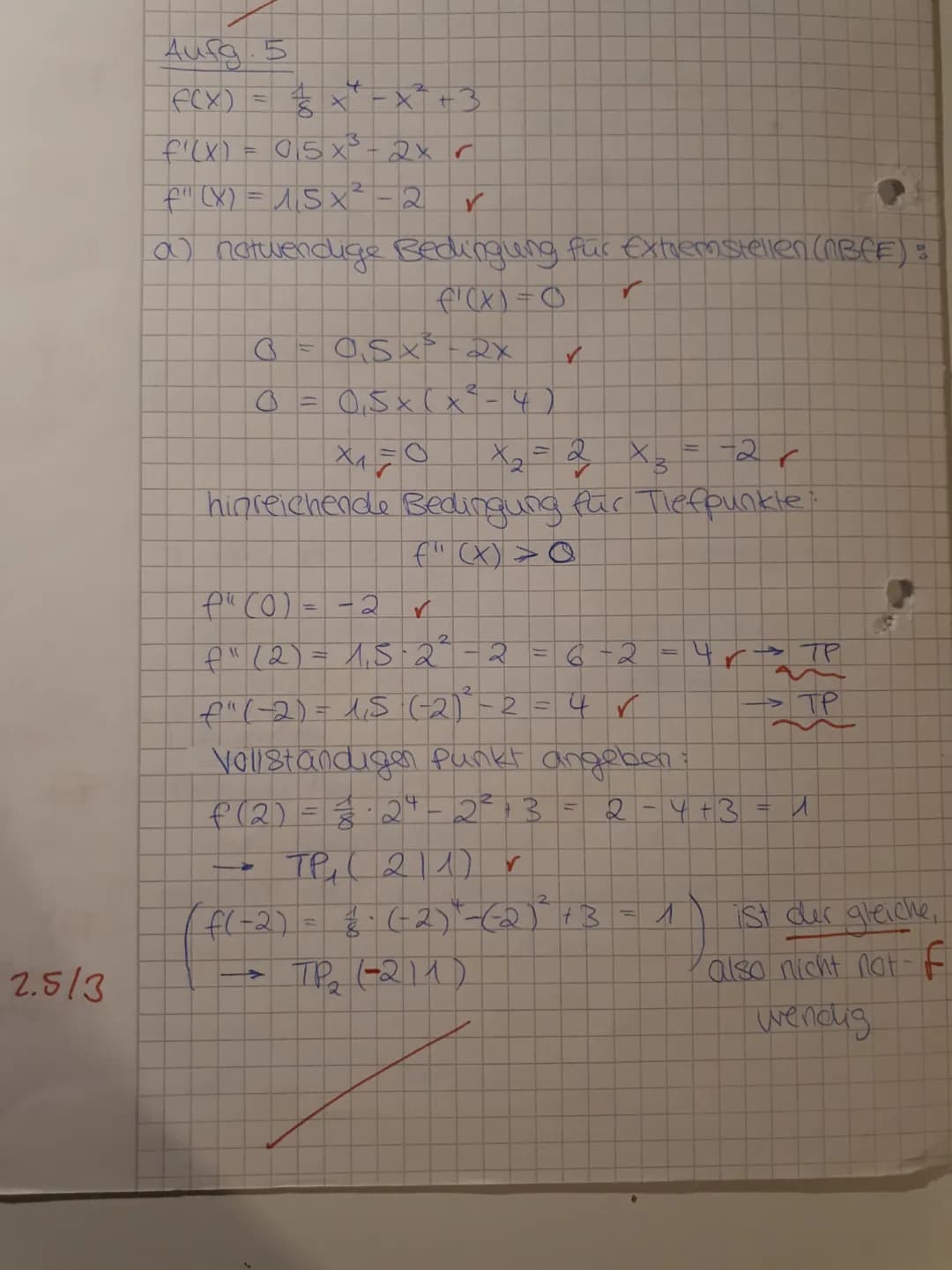 # Aufg 1)
a) $f(x) = \cos(2x^2-3x)$
$f'(x) = -\sin(2x^2-3x) \cdot (4x-3) \ r$
b) $f(x) = \sqrt{\frac{\pi}{2}} \cdot \frac{1}{(x^2-2)^2} \c