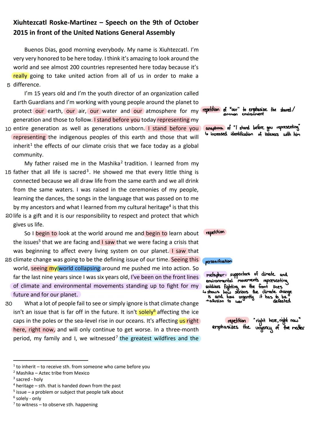 Speech Analysis Summary Xiuhtezcatl Rosie-Martinez