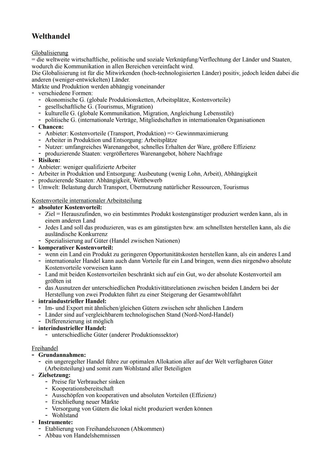 # Welthandel
Globalisierung
- = die weltweite wirtschaftliche, politische und soziale Verknüpfung/Verflechtung der Länder und Staaten,
wo