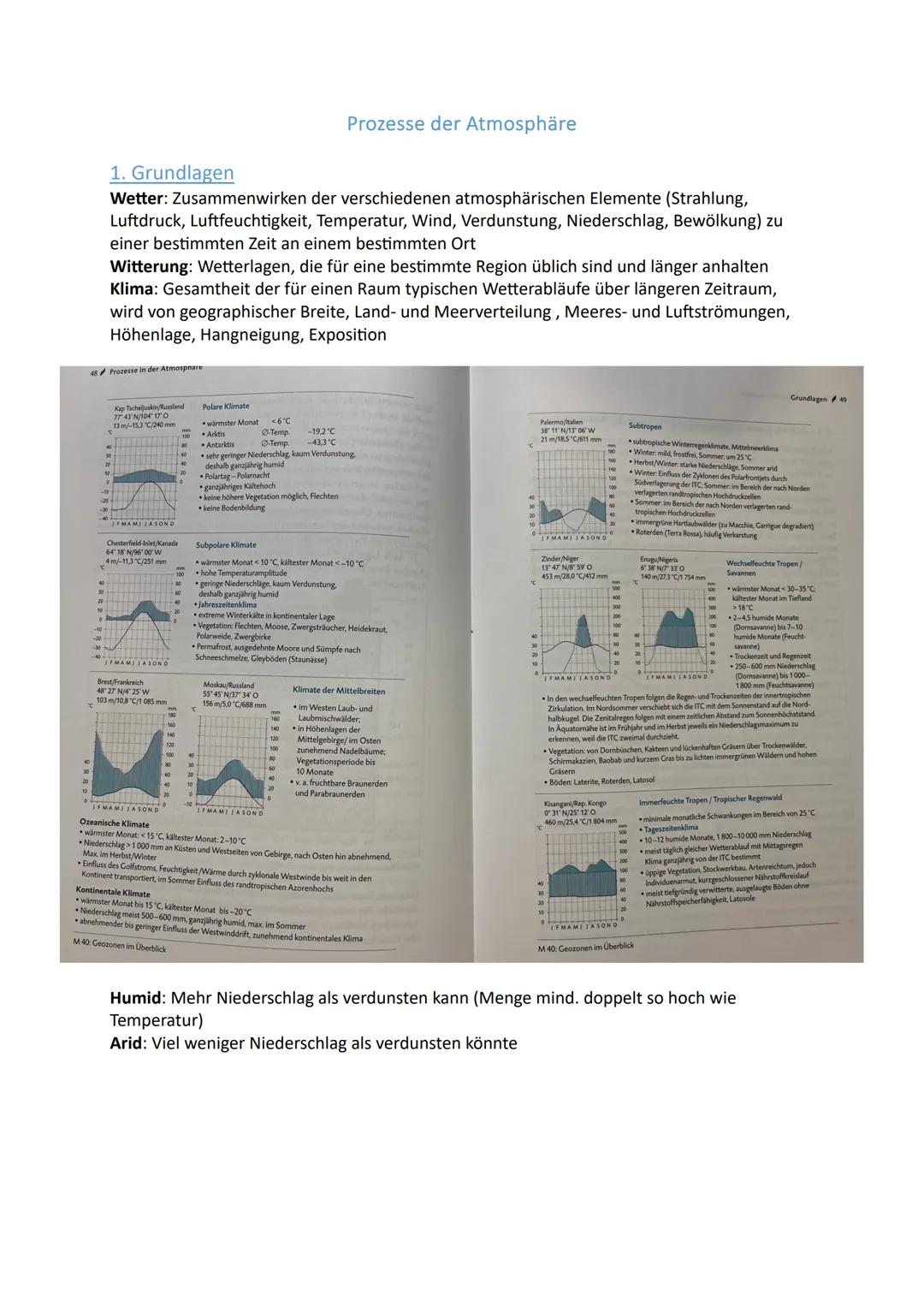# 1. Klimadiagramme zuordnen
Klimadiagramm beschreiben:
Temperatur: Durchschnittstemperatur, höchste Temperatur (T+M), niedrigste Temperatu
