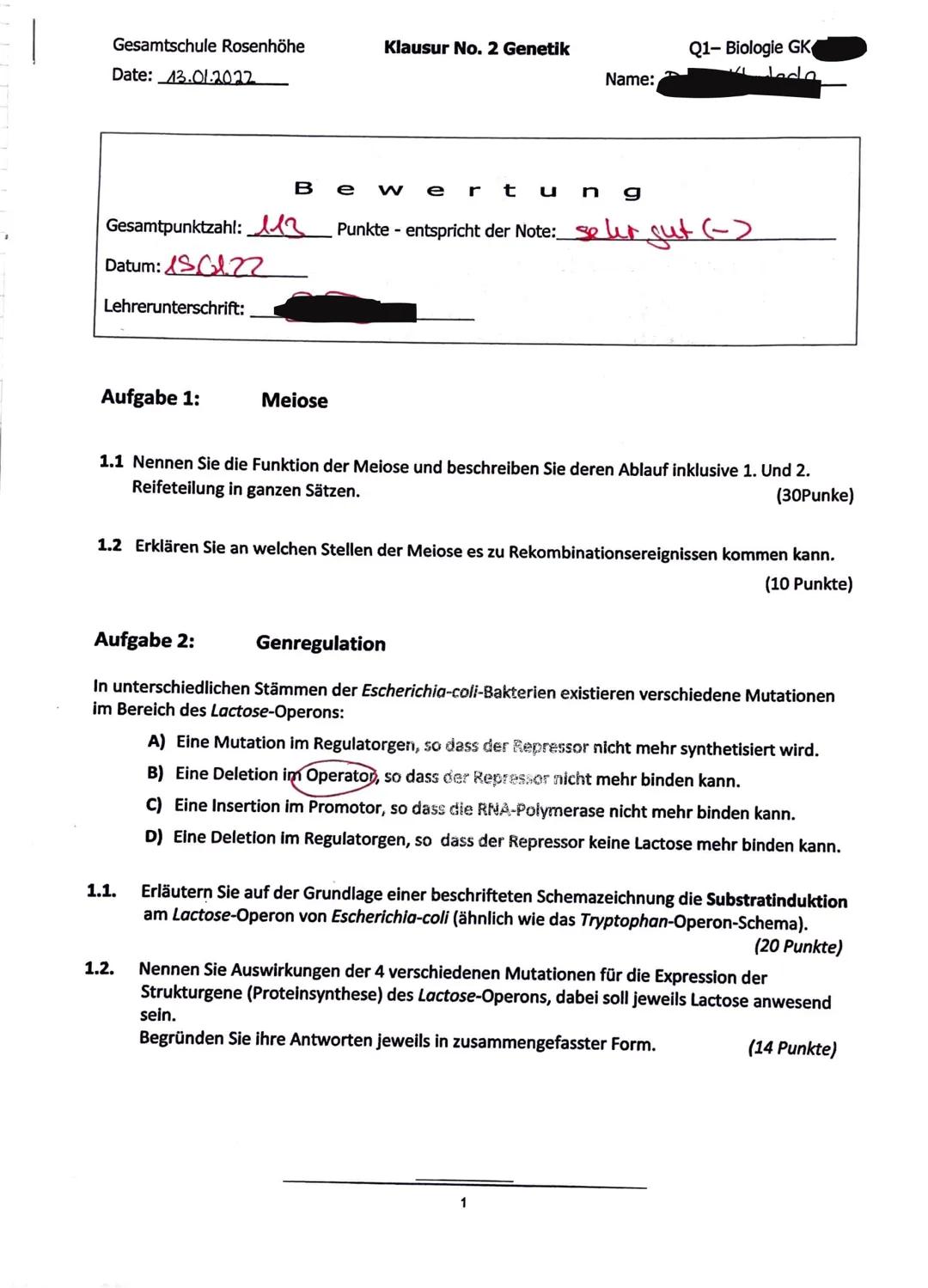 Meiose, Genregulation, Stammbaumanalyse
