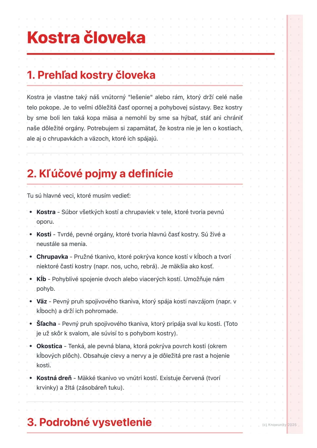 # Kostra človeka
## 1. Prehľad kostry človeka
Kostra je vlastne taký náš vnútorný "lešenie" alebo rám, ktorý drží celé naše
telo pokope. J