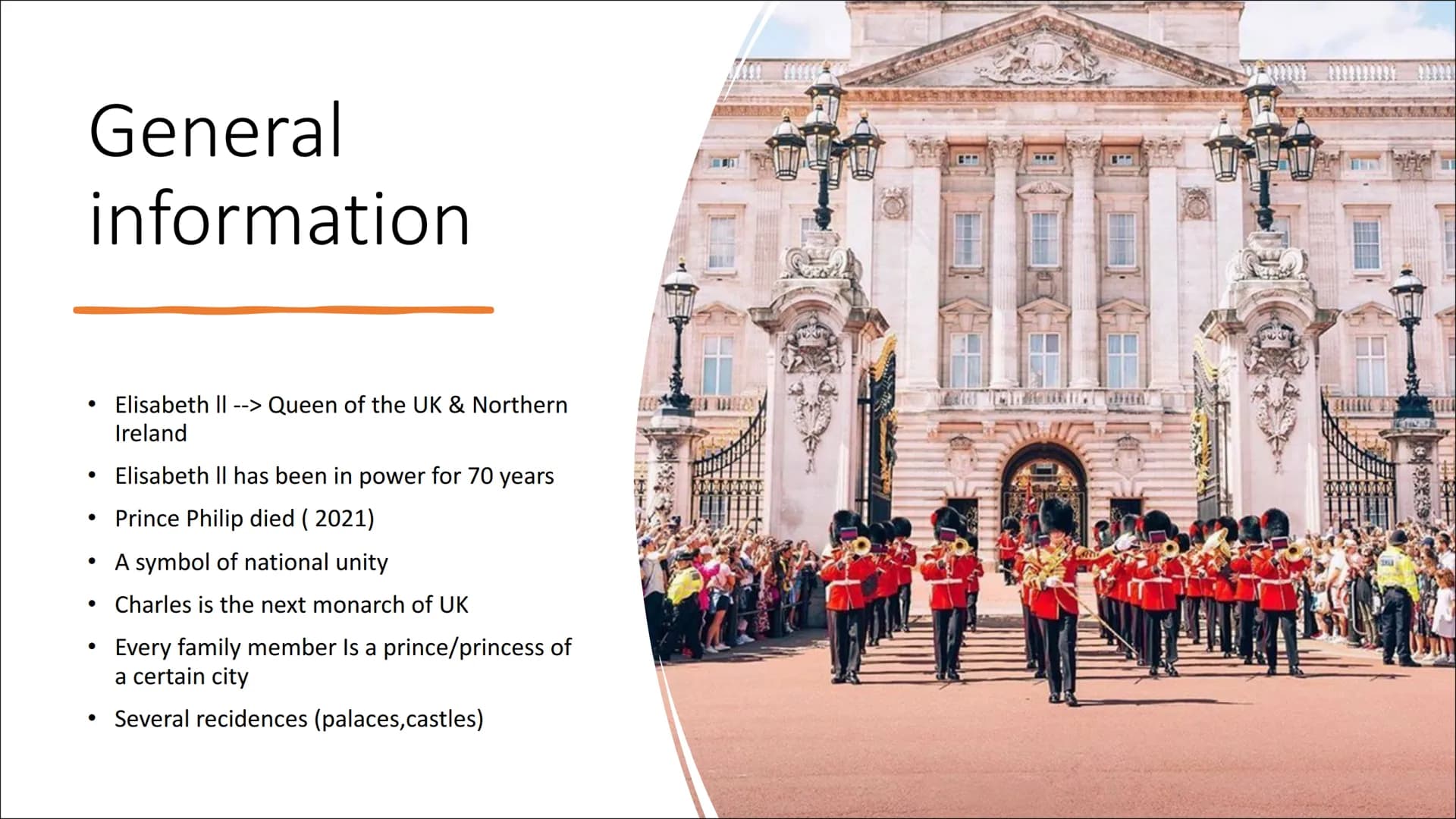 Englisch LK
Biehl
# The Royal Family
SPEAKER.K
3th march 2022
## General information:
- Elisabeth II -> Queen of the UK & Northern Irelan