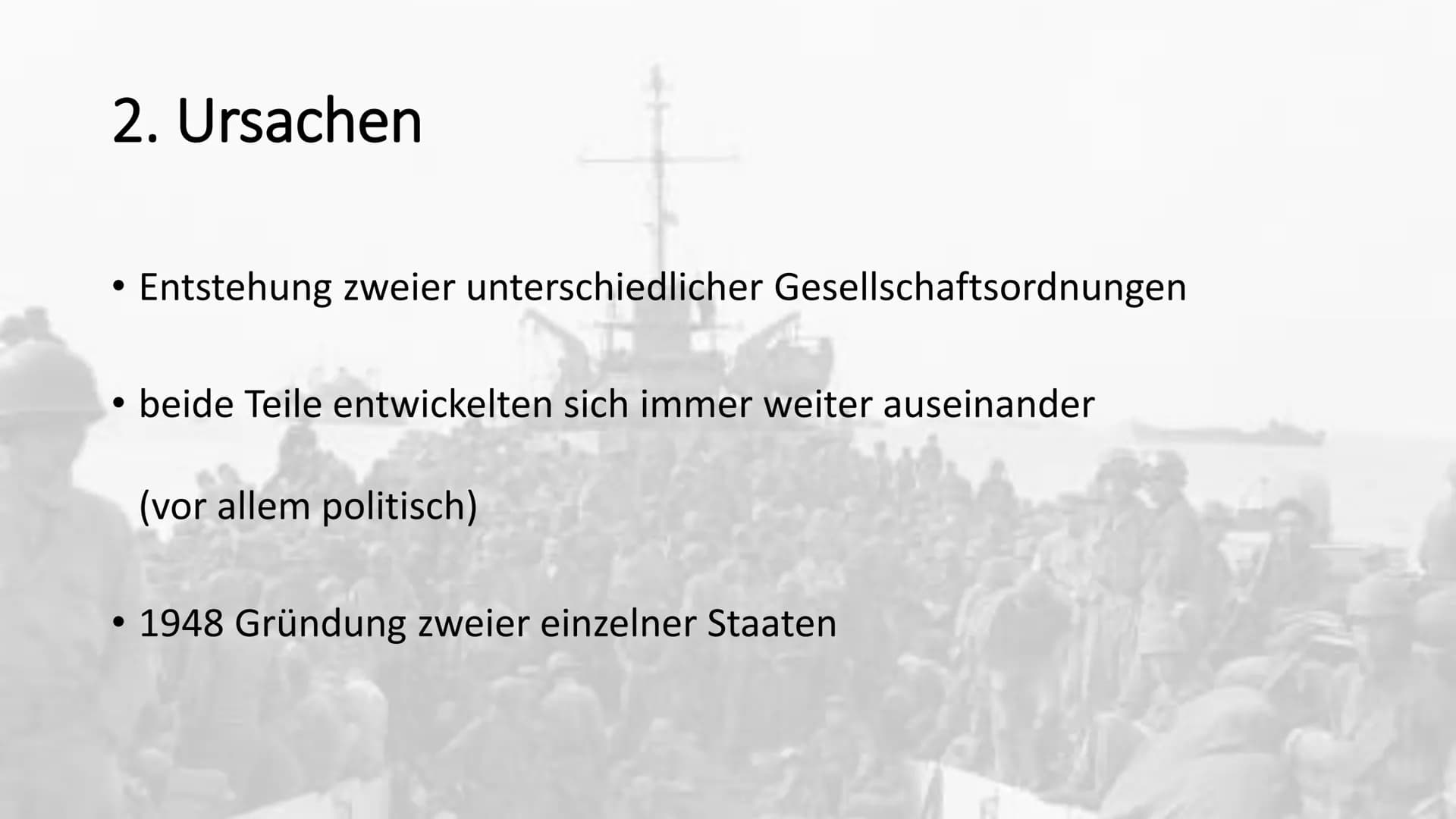Der Koreakrieg
1950 - 1953 # Gliederung
1. Vorgeschichte
2. Ursachen
3. Verlauf
4. Folgen # 1. Vorgeschichte
* Korea 1910-45 von Japan behe