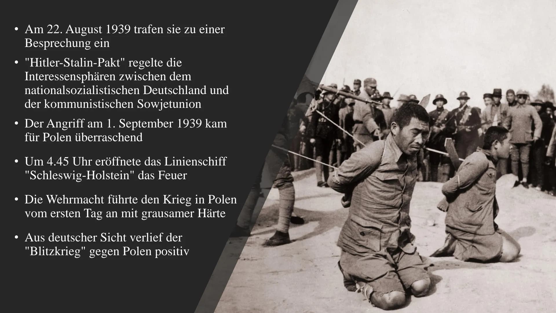 # Der zweite Weltkrieg
## 1939
- 03.09. Kriegserklärung Großbritanniens und Frankreichs an Deutschland
- Oktober/November: Verträge Deutsch