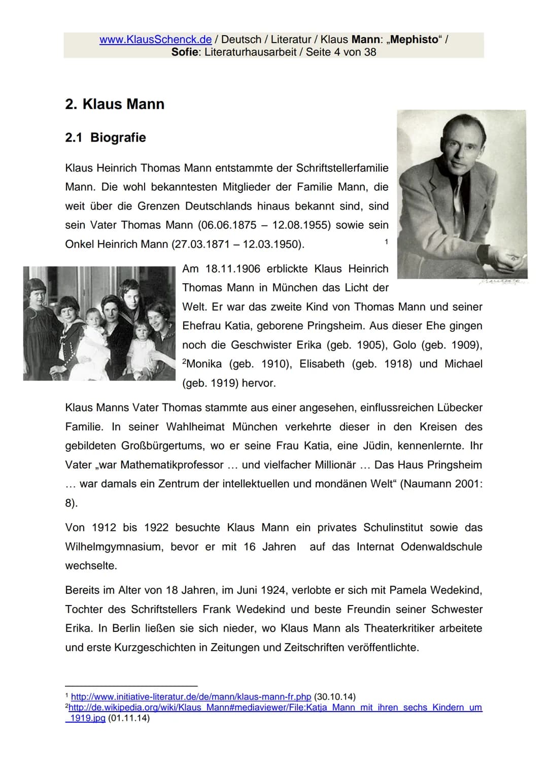 www.KlausSchenck.de / Deutsch / Literatur / Klaus Mann: „Mephisto" /
Sofie: Literaturhausarbeit / Seite 1 von 38
## „Mephisto"
MEPHISTO
#