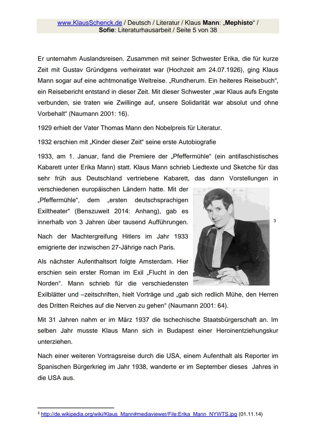 www.KlausSchenck.de / Deutsch / Literatur / Klaus Mann: „Mephisto" /
Sofie: Literaturhausarbeit / Seite 1 von 38
## „Mephisto"
MEPHISTO
#