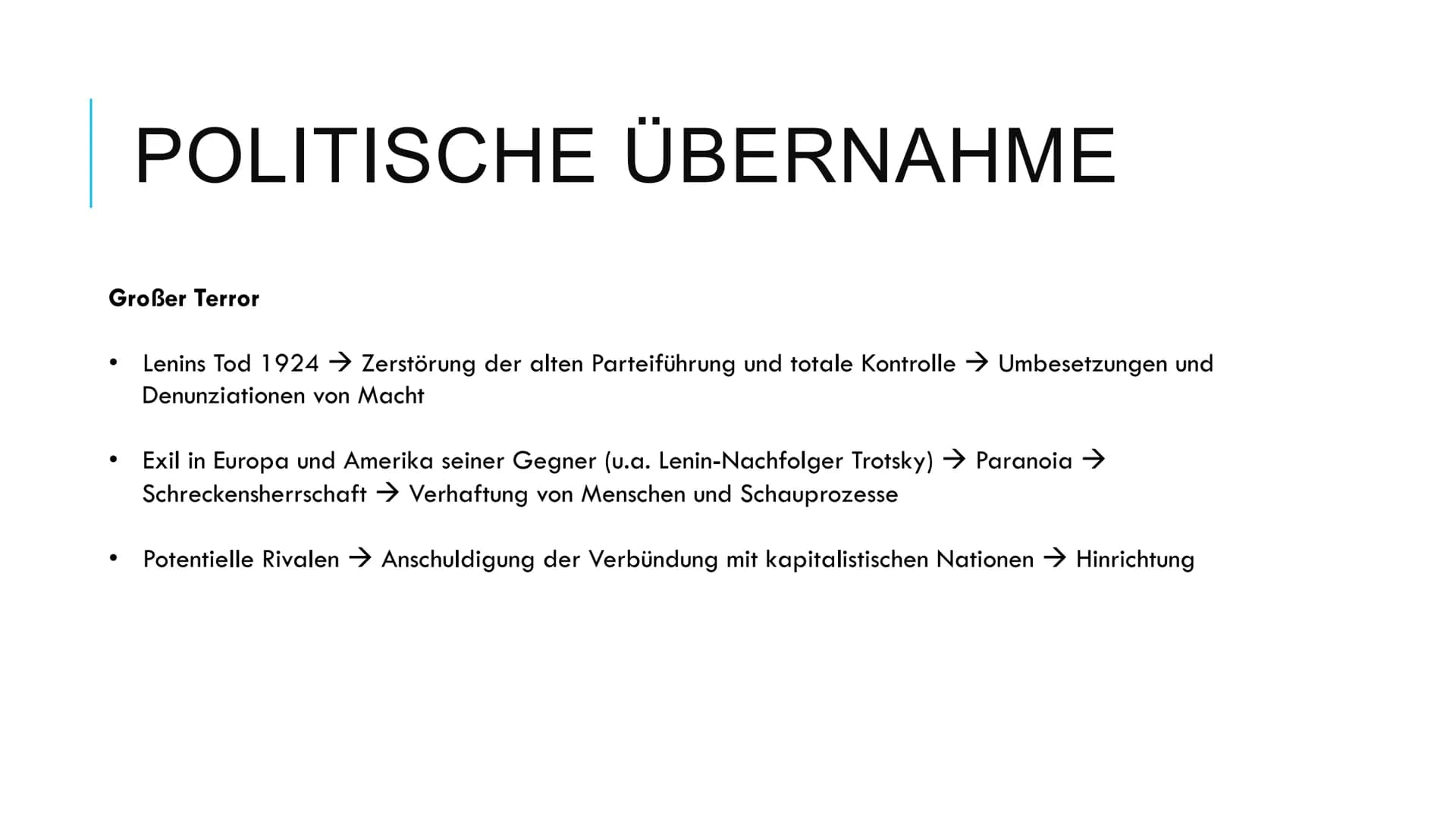 STALIN # INHALTSVERZEICHNIS
1. Wer war Joseph Stalin?
II. Die russische Revolution
III. Politische Übernahme
IV. Der zweite Weltkrieg
V. St