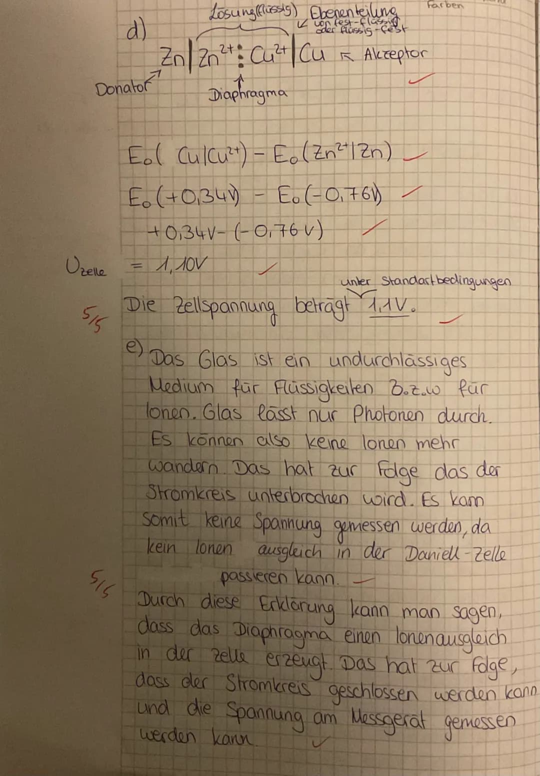 # Chemie klausur
110.21
## Aufgabe 18
a)
### Redoxpotentiale:
$Fe^{3+}_{(aq)} + e^{-} \rightarrow Fe^{2+}_{(aq)}$ ✓ $U^0_H (V) = +0,77 V$ ✓