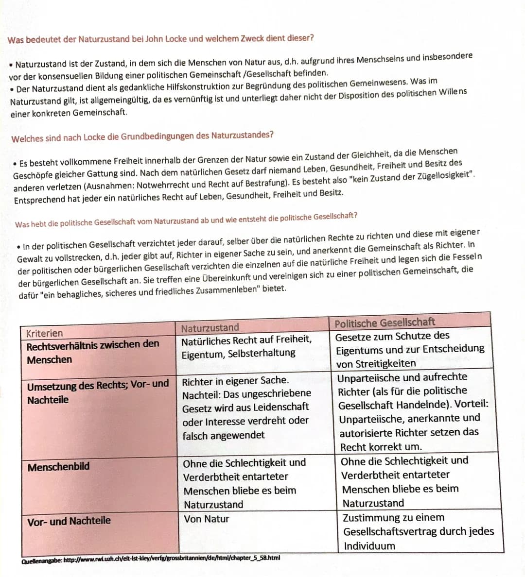 # Was bedeutet der Naturzustand bei John Locke und welchem Zweck dient dieser?
- Naturzustand ist der Zustand, in dem sich die Menschen von