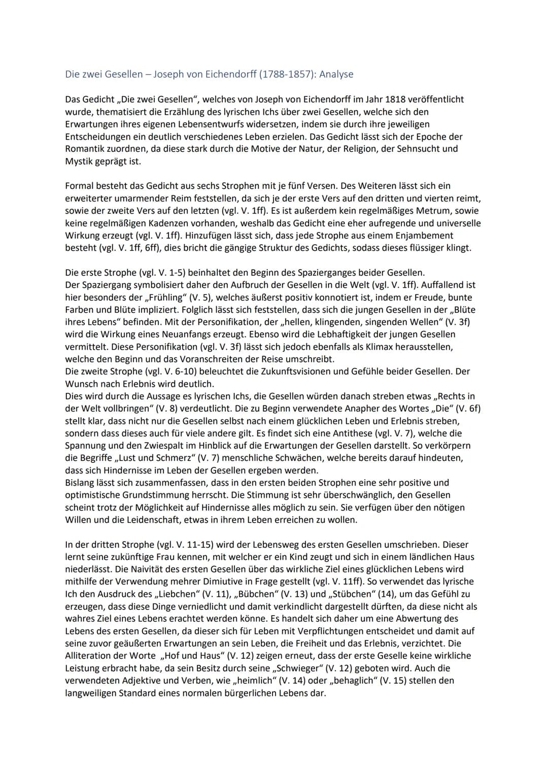 Die zwei Gesellen - Joseph von Eichendorff (1788-1857): Analyse
Das Gedicht „Die zwei Gesellen“, welches von Joseph von Eichendorff im Jahr
