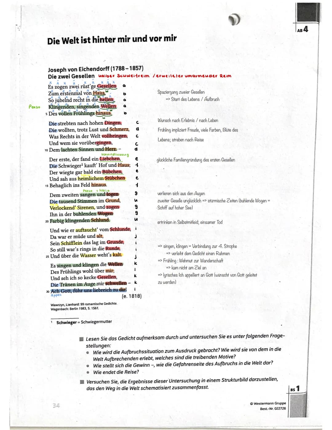Die zwei Gesellen - Joseph von Eichendorff (1788-1857): Analyse
Das Gedicht „Die zwei Gesellen“, welches von Joseph von Eichendorff im Jahr